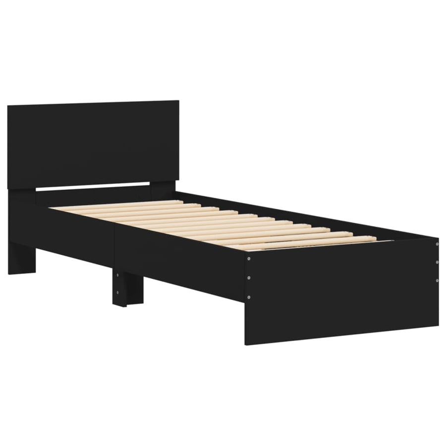 Bedframe met hoofdbord en LED-verlichting zwart 75x190 cm