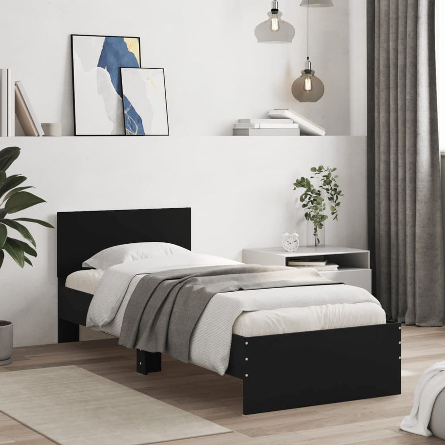 Bedframe met hoofdbord en LED-verlichting zwart 75x190 cm
