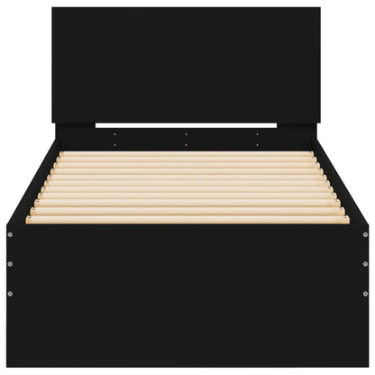 Bedframe met hoofdbord en LED-verlichting zwart 75x190 cm