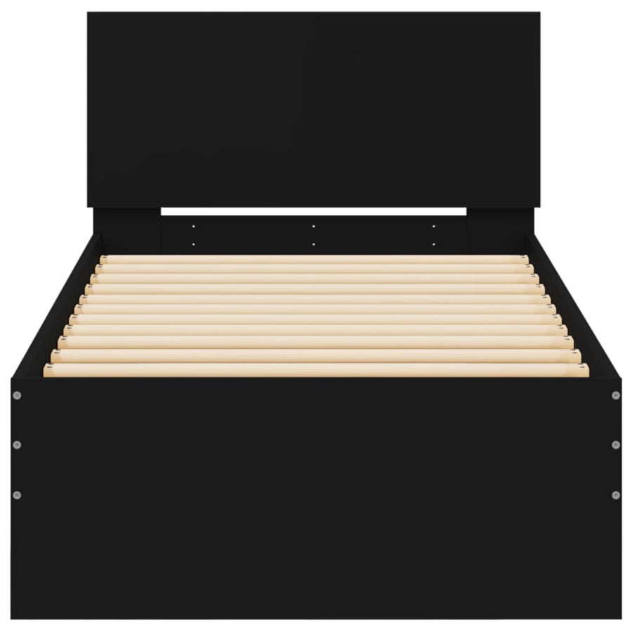 Bedframe met hoofdbord en LED-verlichting zwart 75x190 cm