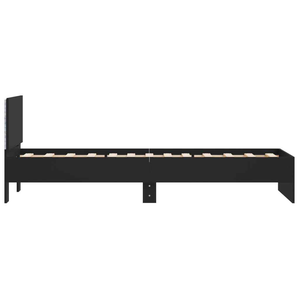 Bedframe met hoofdbord en LED-verlichting zwart 75x190 cm