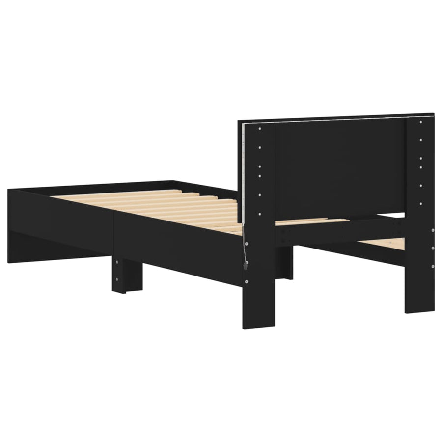 Bedframe met hoofdbord en LED-verlichting zwart 75x190 cm