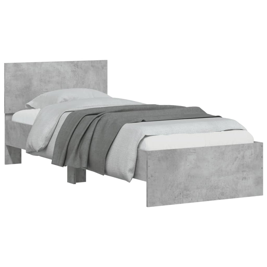 Bedframe met hoofdbord en LED-verlichting betongrijs 75x190 cm