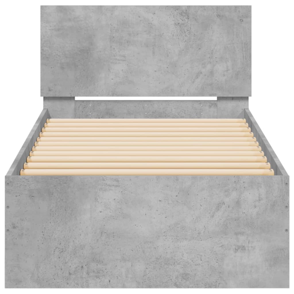 Bedframe met hoofdbord en LED-verlichting betongrijs 75x190 cm