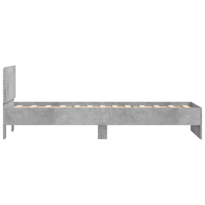 Bedframe met hoofdbord en LED-verlichting betongrijs 75x190 cm