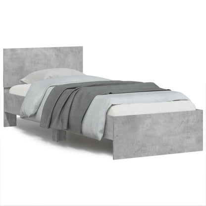 Bedframe met hoofdbord en LED-verlichting betongrijs 75x190 cm