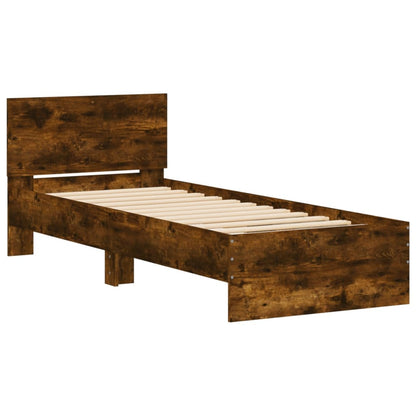 Bedframe met hoofdbord en LED gerookt eikenkleurig 75x190 cm