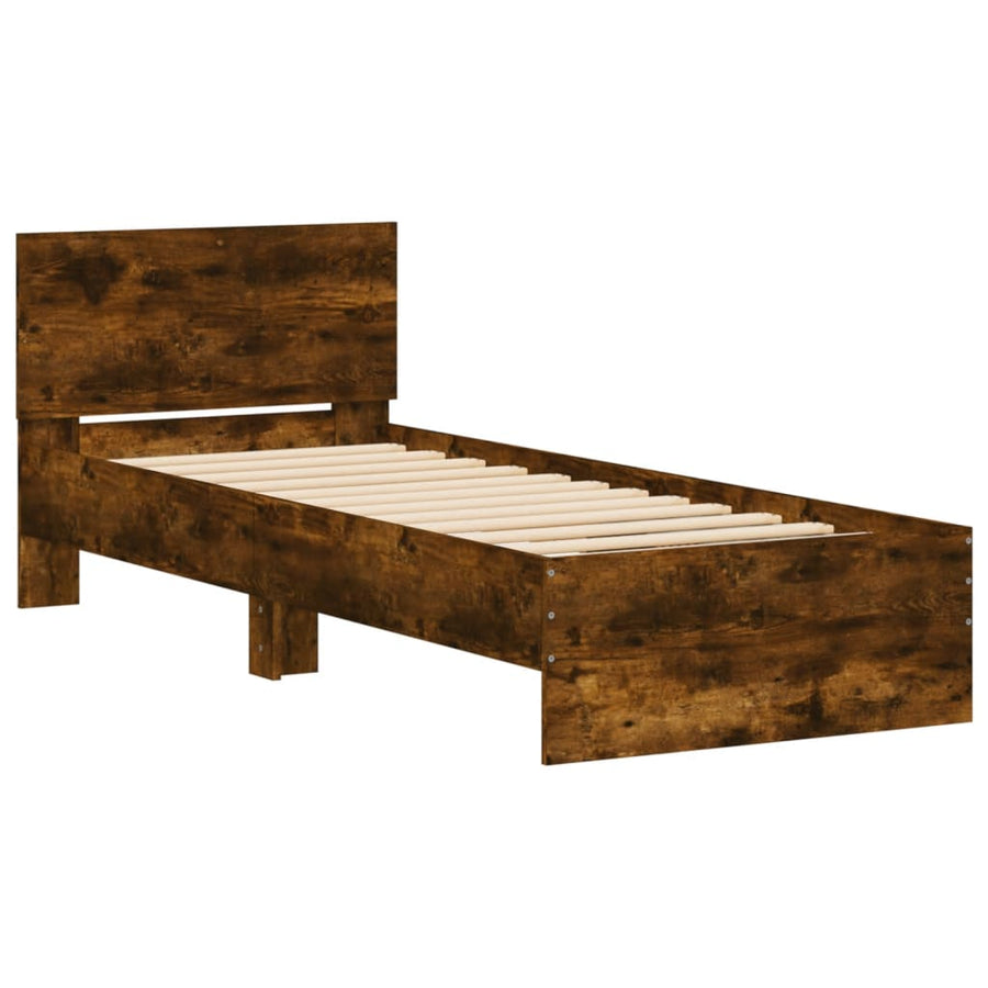 Bedframe met hoofdbord en LED gerookt eikenkleurig 75x190 cm