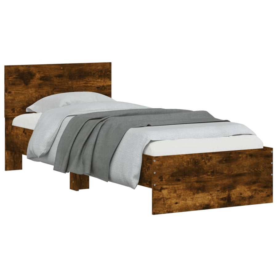 Bedframe met hoofdbord en LED gerookt eikenkleurig 75x190 cm