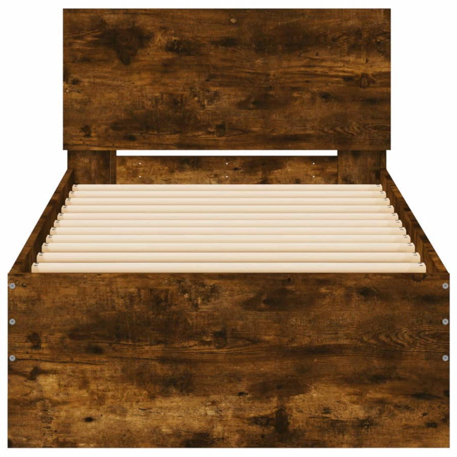 Bedframe met hoofdbord en LED gerookt eikenkleurig 75x190 cm