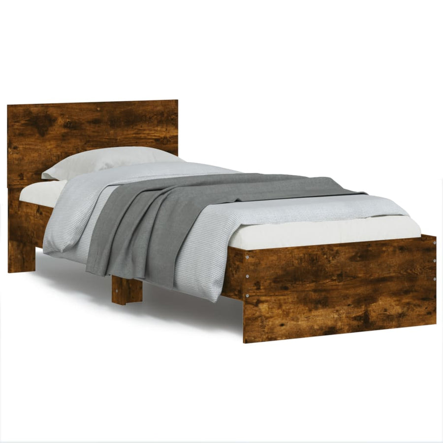 Bedframe met hoofdbord en LED gerookt eikenkleurig 75x190 cm