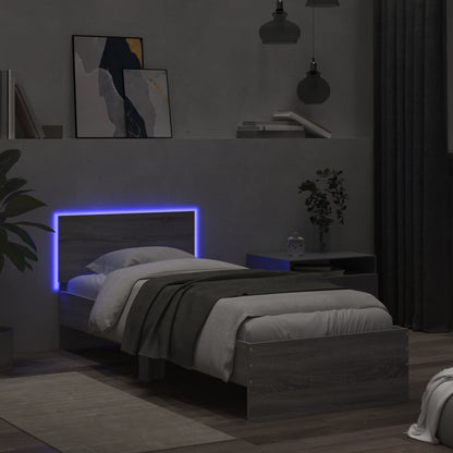 Bedframe met hoofdbord en LED grijs sonoma eikenkleur 75x190 cm