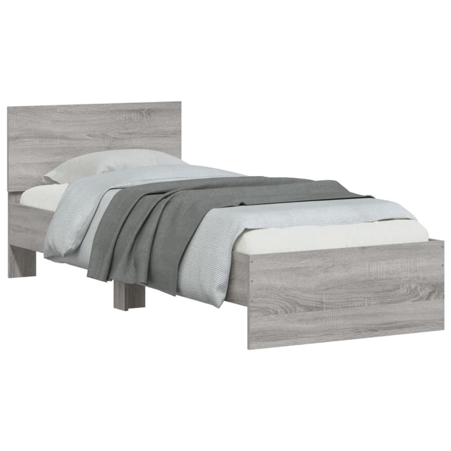 Bedframe met hoofdbord en LED grijs sonoma eikenkleur 75x190 cm