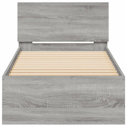 Bedframe met hoofdbord en LED grijs sonoma eikenkleur 75x190 cm