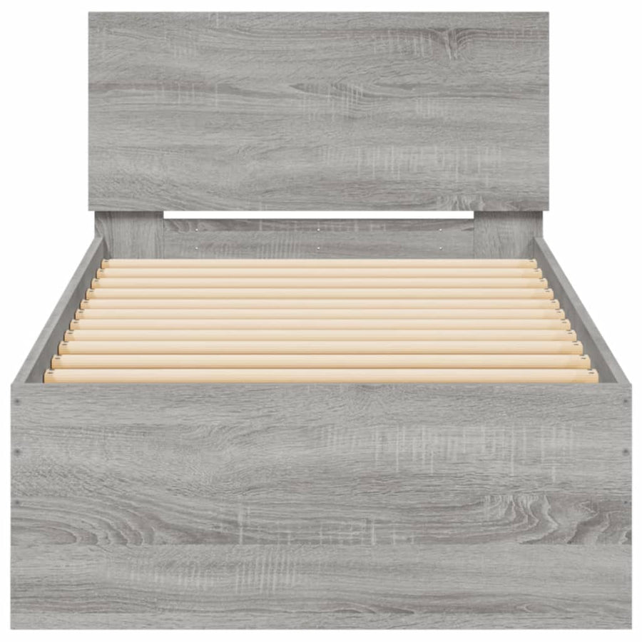 Bedframe met hoofdbord en LED grijs sonoma eikenkleur 75x190 cm