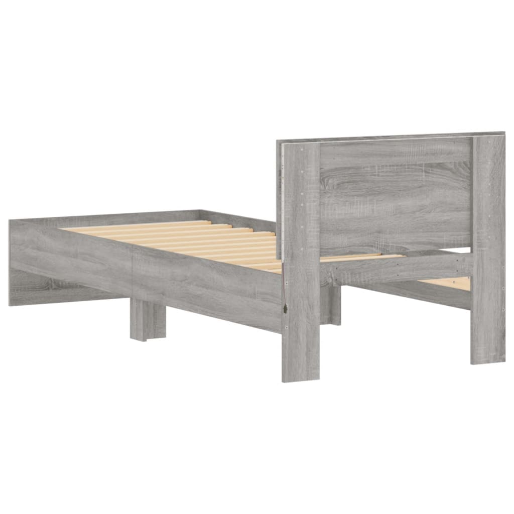 Bedframe met hoofdbord en LED grijs sonoma eikenkleur 75x190 cm