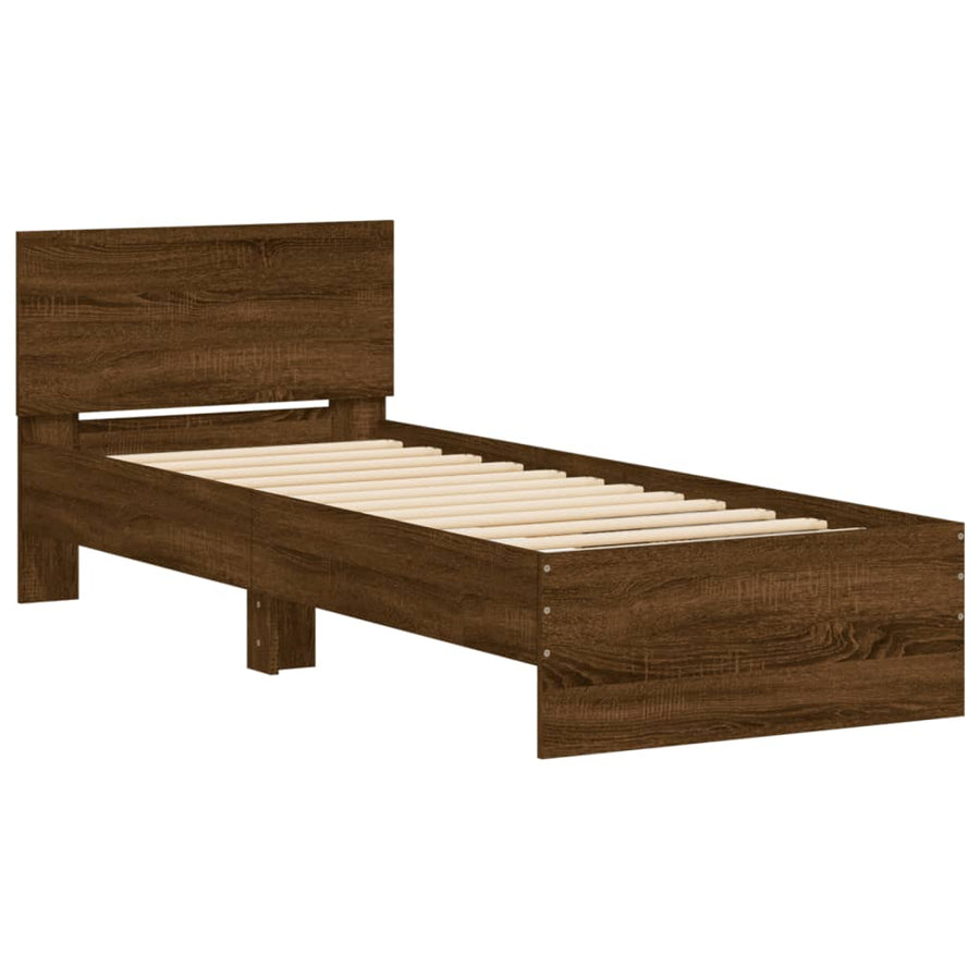 Bedframe met hoofdbord en LED bruineikenkleurig 75x190 cm