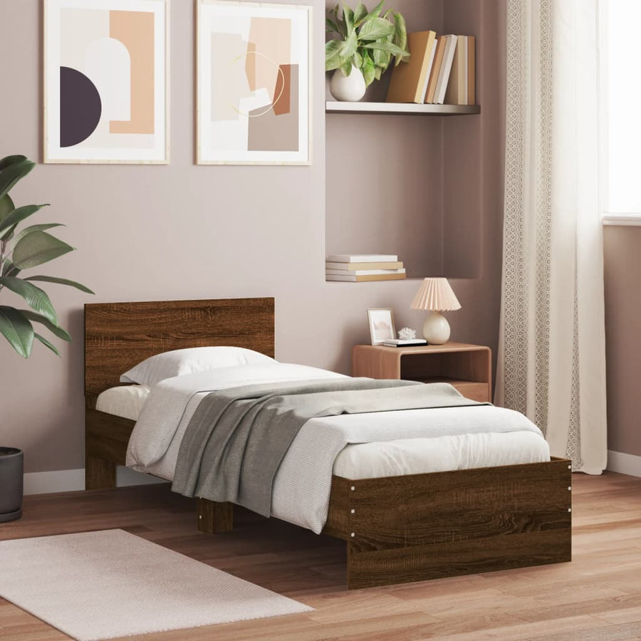 Bedframe met hoofdbord en LED bruineikenkleurig 75x190 cm