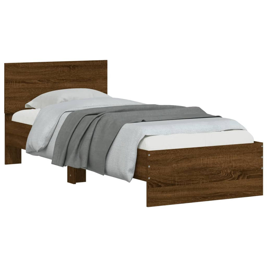 Bedframe met hoofdbord en LED bruineikenkleurig 75x190 cm