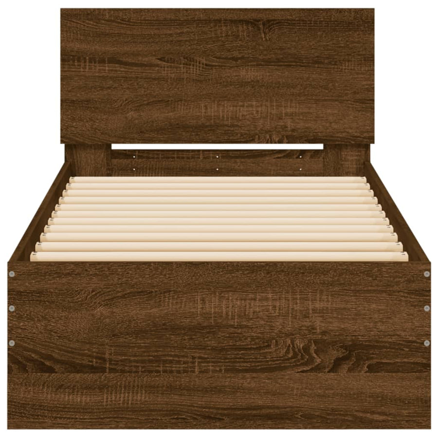 Bedframe met hoofdbord en LED bruineikenkleurig 75x190 cm