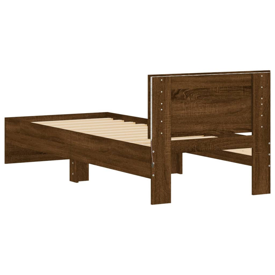Bedframe met hoofdbord en LED bruineikenkleurig 75x190 cm