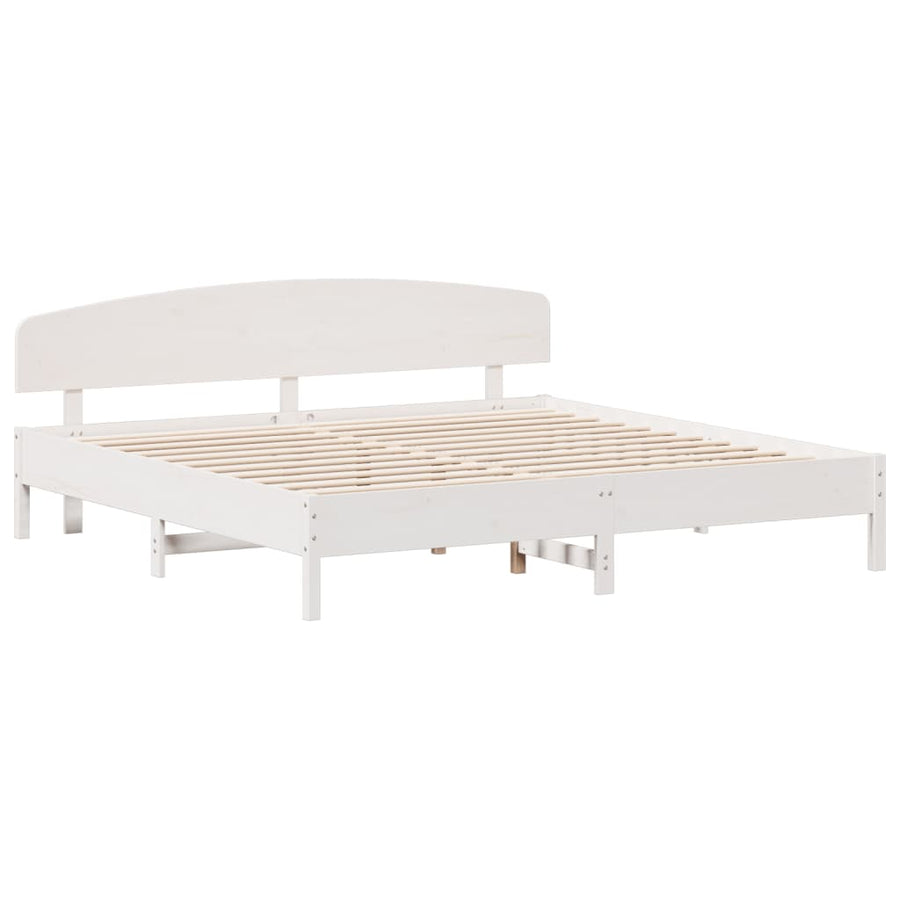 Bedframe met hoofdbord massief grenenhout wit 200x200 cm