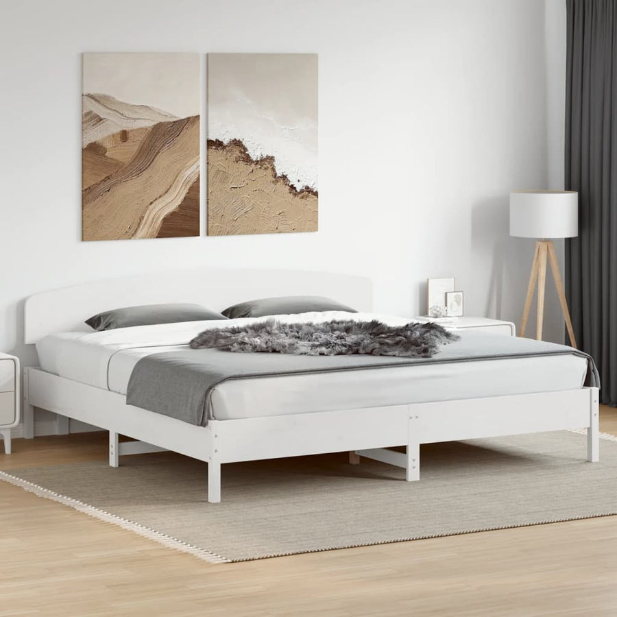 Bedframe met hoofdbord massief grenenhout wit 200x200 cm
