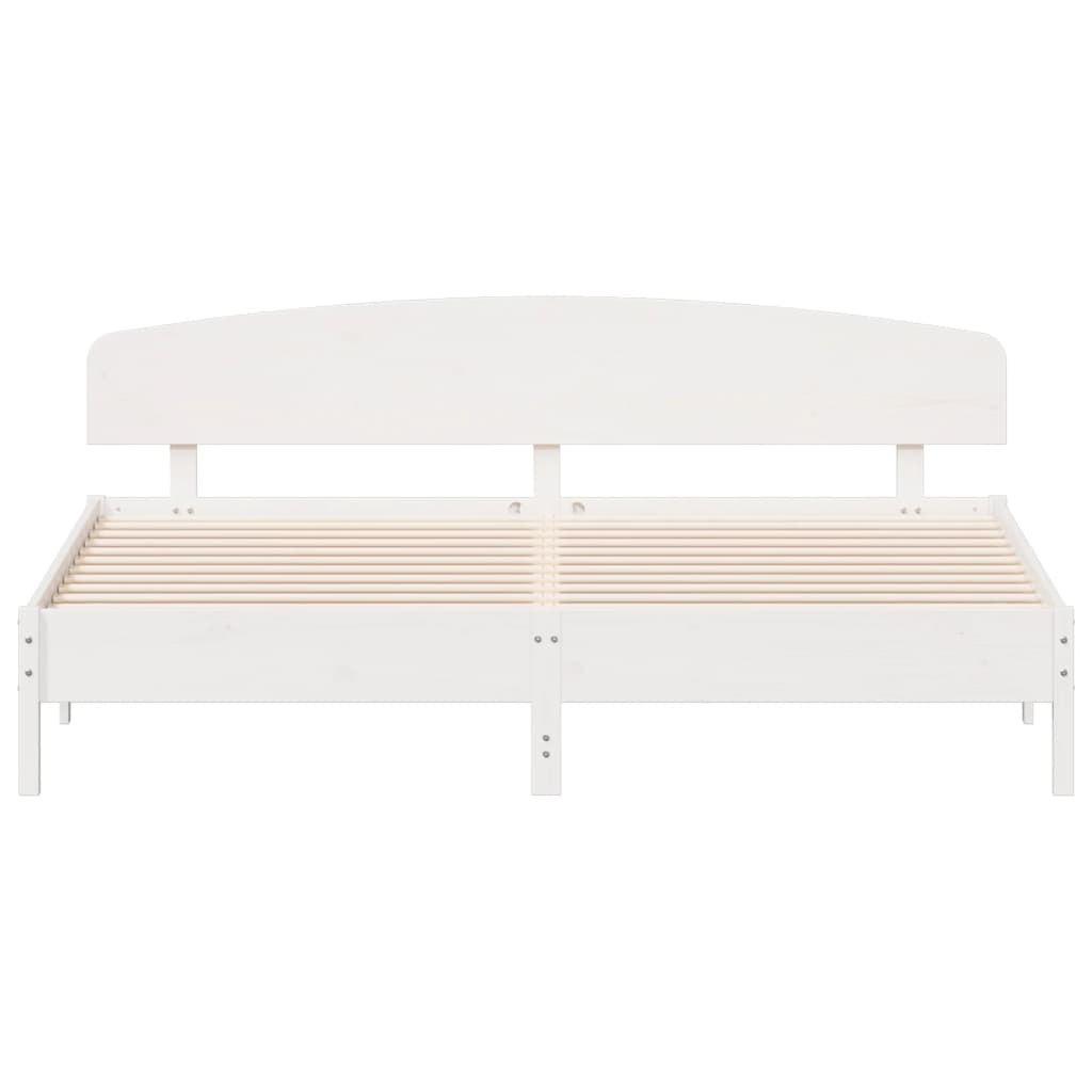 Bedframe met hoofdbord massief grenenhout wit 200x200 cm