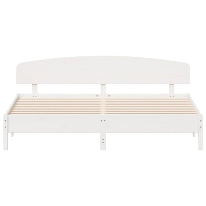 Bedframe met hoofdbord massief grenenhout wit 200x200 cm