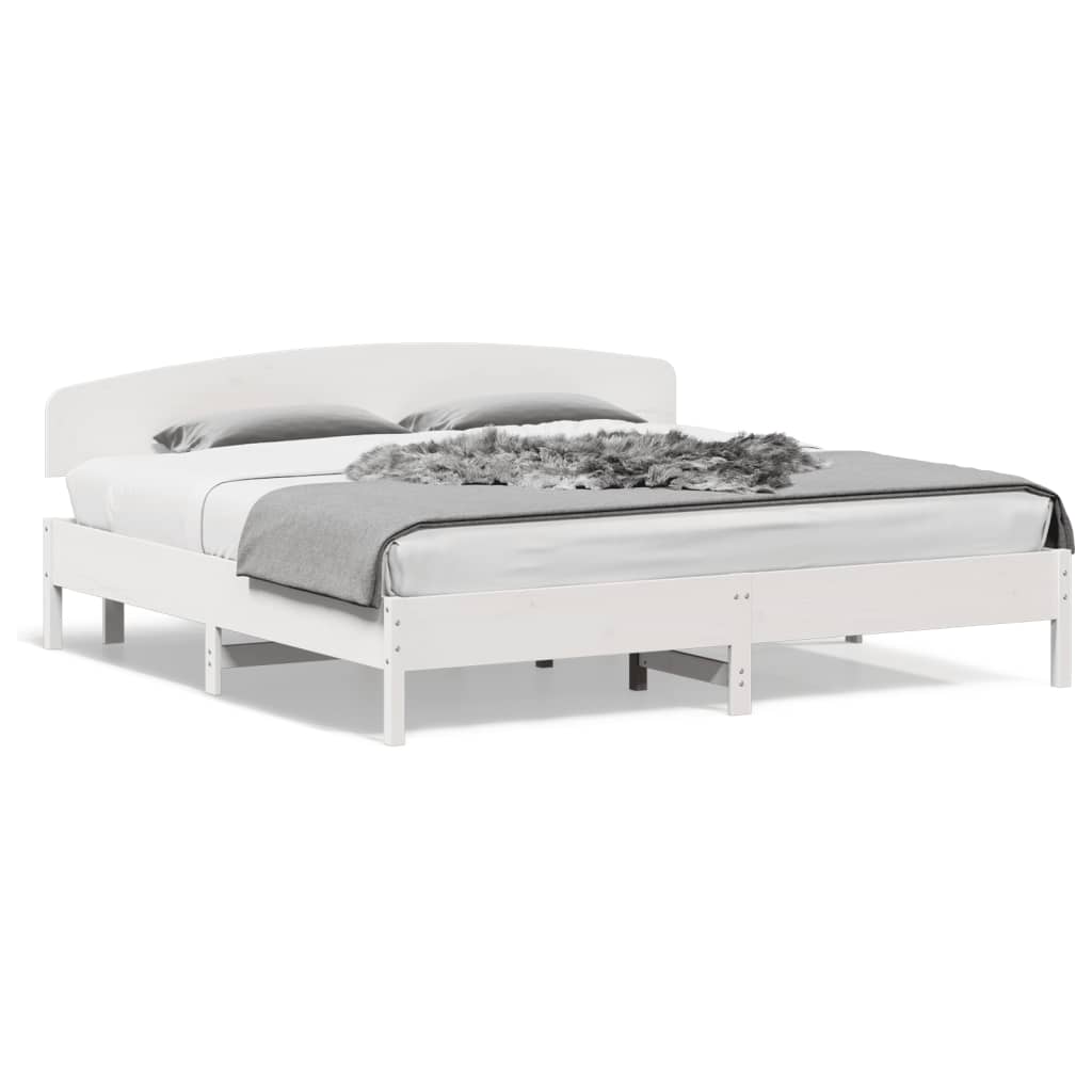 Bedframe met hoofdbord massief grenenhout wit 200x200 cm