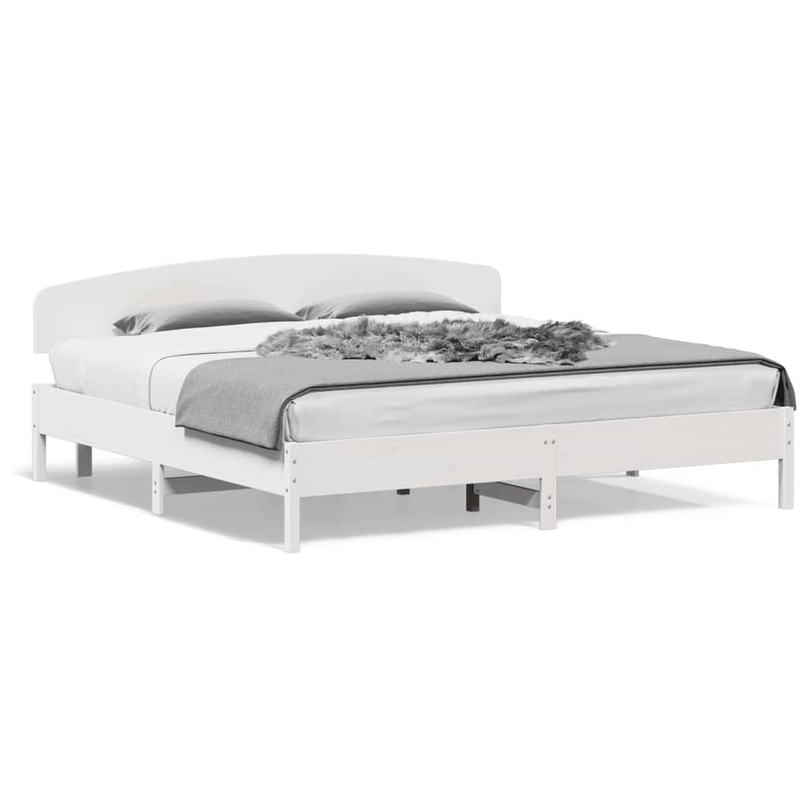 Bedframe met hoofdbord massief grenenhout wit 200x200 cm
