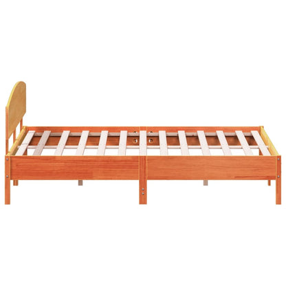 Bedframe met hoofdbord massief grenenhout wasbruin 200x200 cm