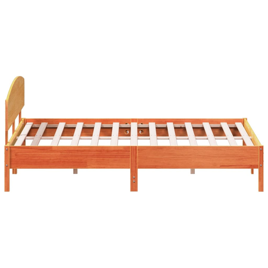 Bedframe met hoofdbord massief grenenhout wasbruin 200x200 cm