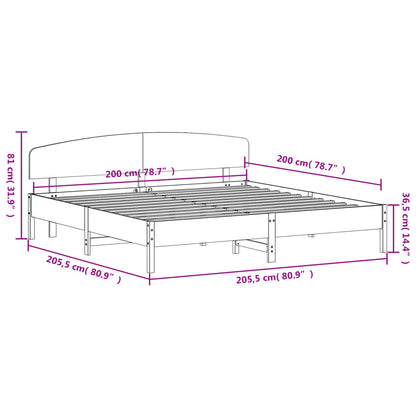 Bedframe met hoofdbord massief grenenhout wasbruin 200x200 cm