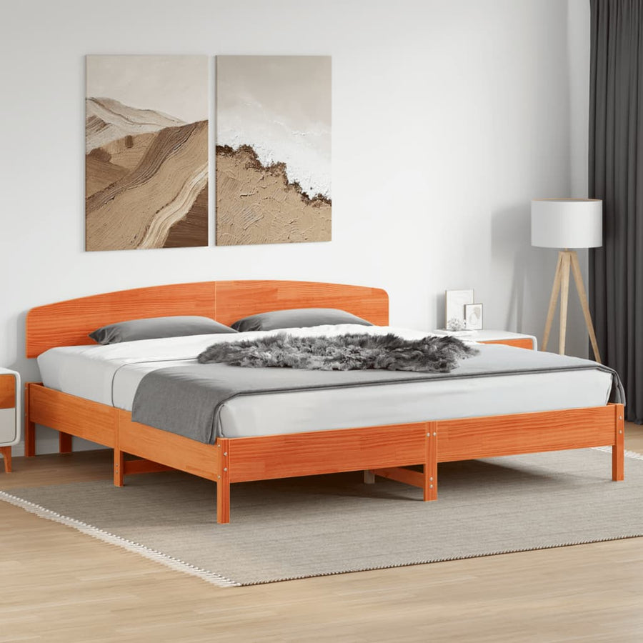 Bedframe met hoofdbord massief grenenhout wasbruin 180x200 cm