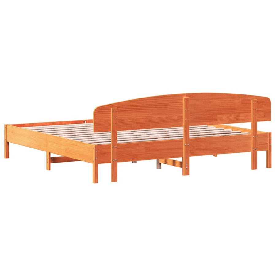 Bedframe met hoofdbord massief grenenhout wasbruin 180x200 cm