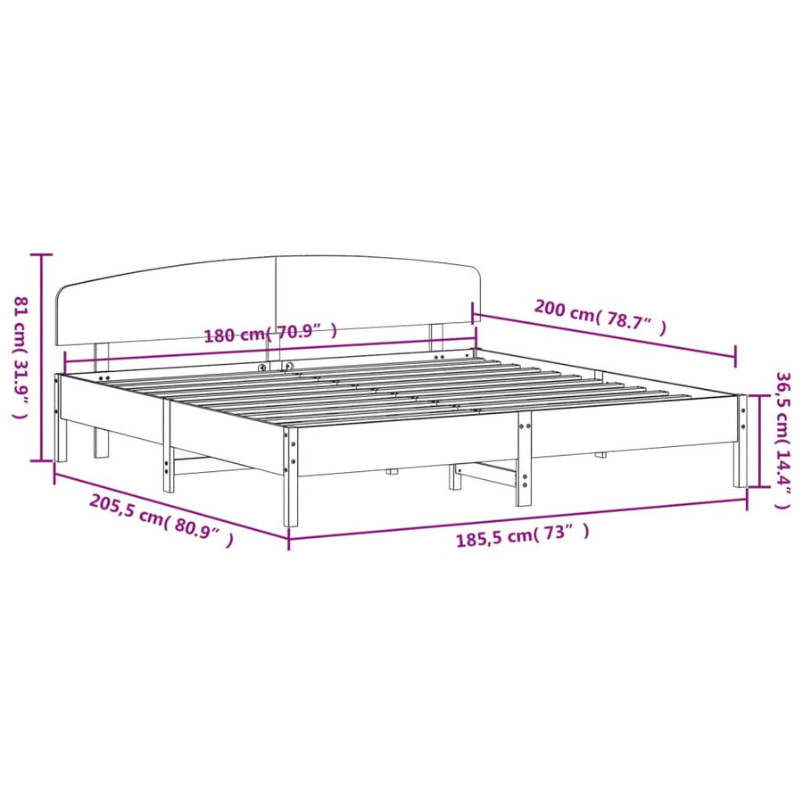 Bedframe met hoofdbord massief grenenhout wasbruin 180x200 cm