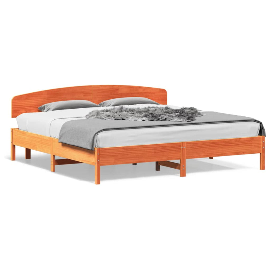 Bedframe met hoofdbord massief grenenhout wasbruin 180x200 cm