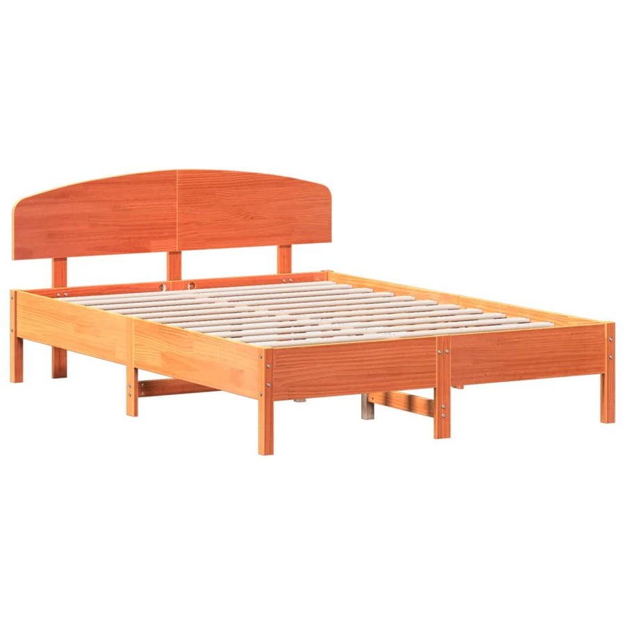 Bedframe met hoofdbord massief grenenhout wasbruin 160x200 cm