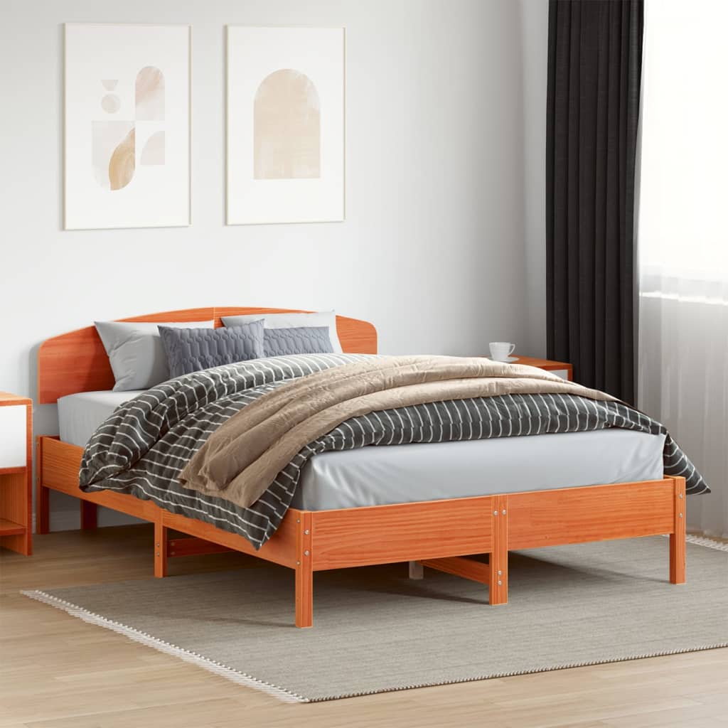 Bedframe met hoofdbord massief grenenhout wasbruin 160x200 cm