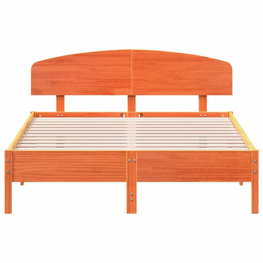Bedframe met hoofdbord massief grenenhout wasbruin 160x200 cm