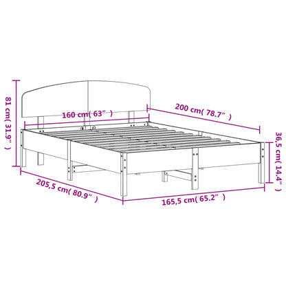 Bedframe met hoofdbord massief grenenhout wasbruin 160x200 cm