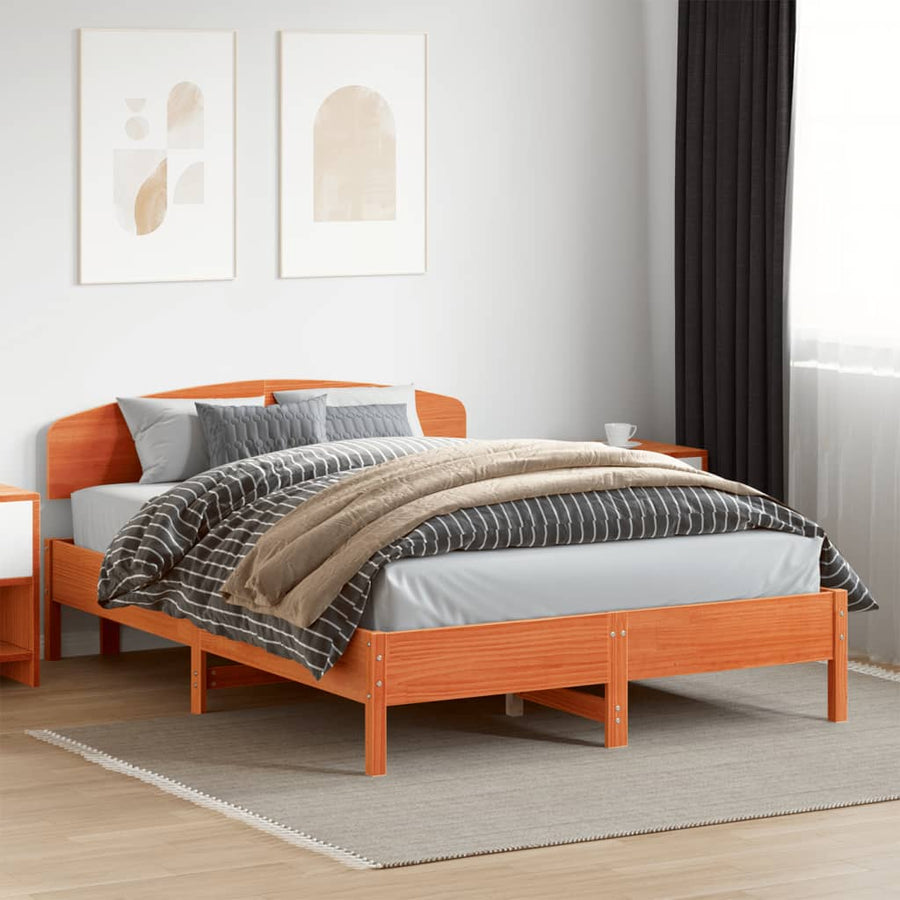 Bedframe met hoofdbord massief grenenhout wasbruin 150x200 cm