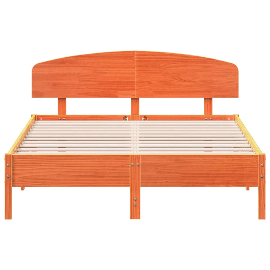 Bedframe met hoofdbord massief grenenhout wasbruin 150x200 cm