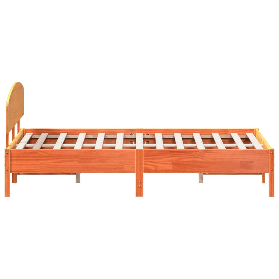 Bedframe met hoofdbord massief grenenhout wasbruin 150x200 cm