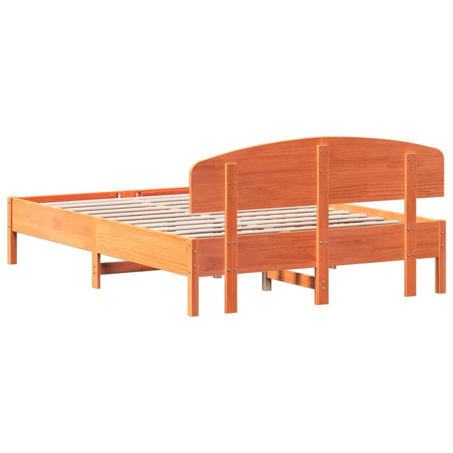 Bedframe met hoofdbord massief grenenhout wasbruin 150x200 cm