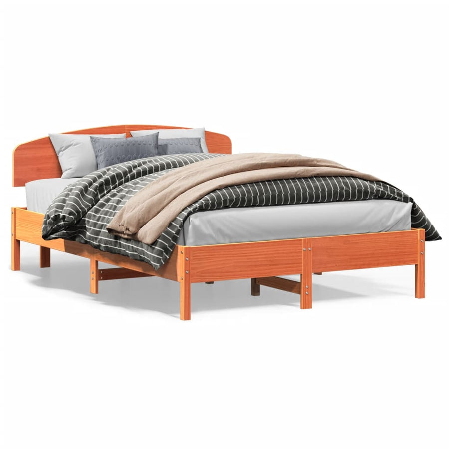 Bedframe met hoofdbord massief grenenhout wasbruin 150x200 cm