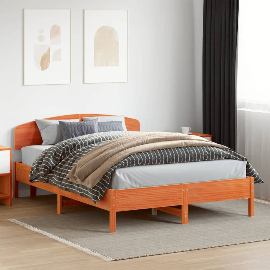 Bedframe met hoofdbord grenenhout wasbruin 140x200 cm