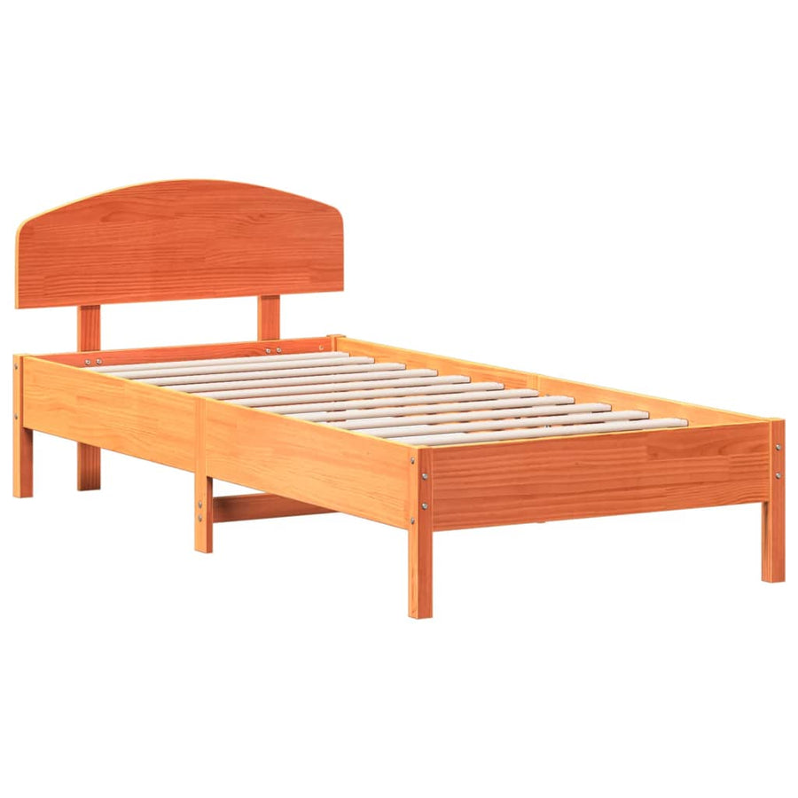 Bedframe met hoofdbord massief grenenhout wasbruin 100x200 cm