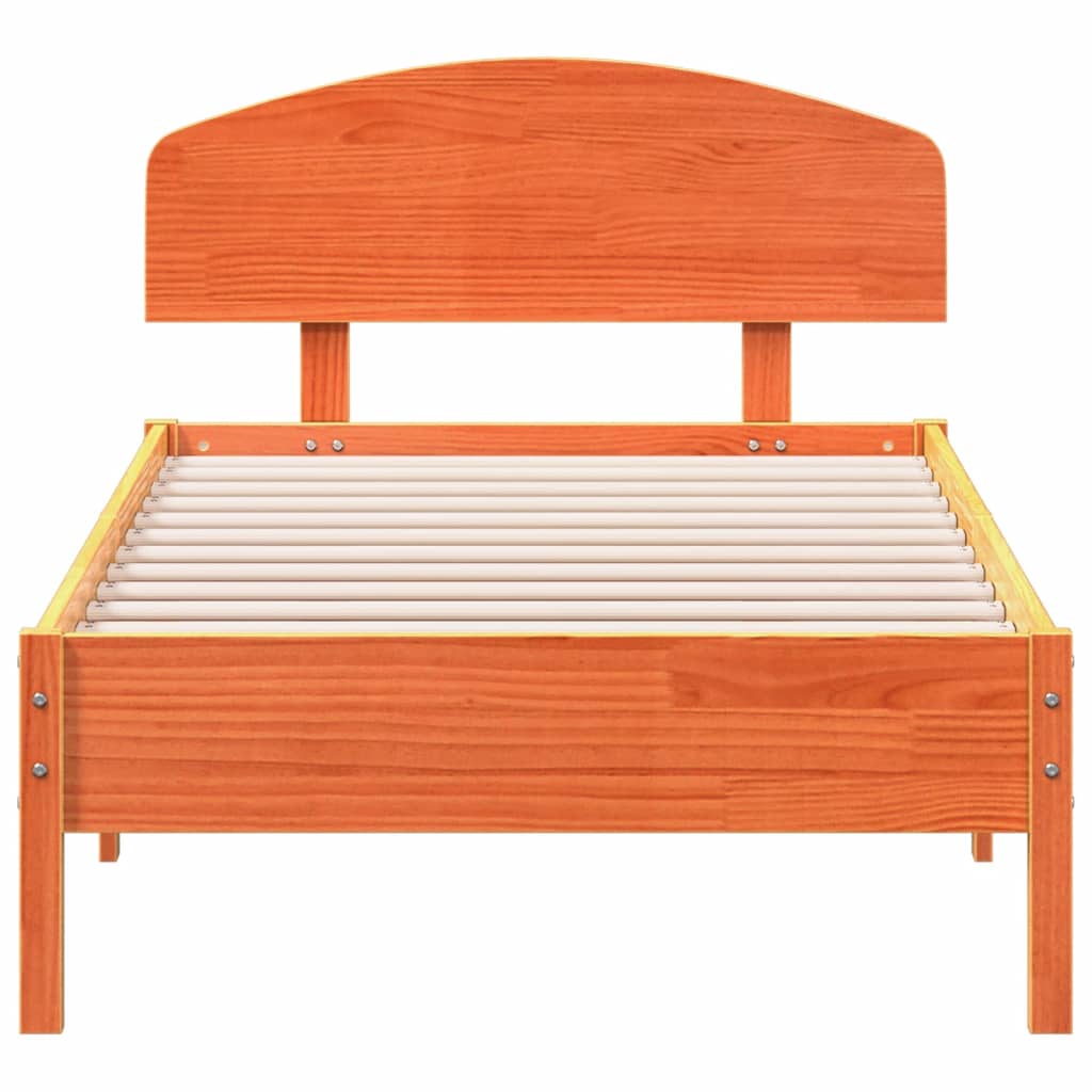 Bedframe met hoofdbord massief grenenhout wasbruin 100x200 cm